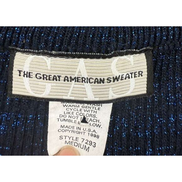 Vintage The Great American Sweater Cardigan Women M Blue Clasp Metallic US Made - Picture 3 of 7
